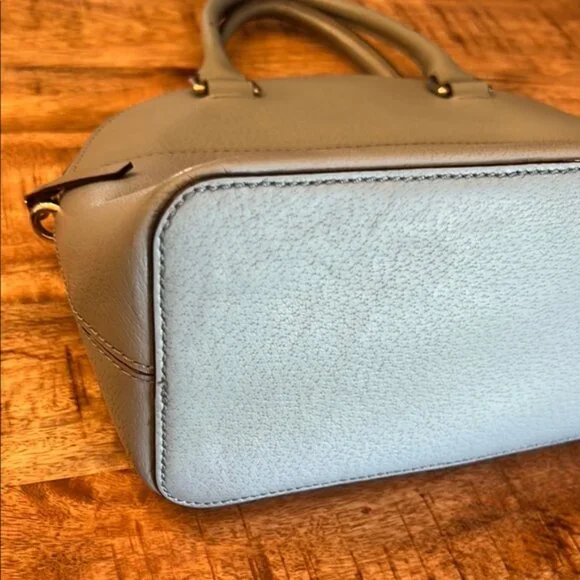 Kate Spade Gray/ Blue Leather Dome Satchel Handbag with Crossbody Strap - Picture 6 of 16
